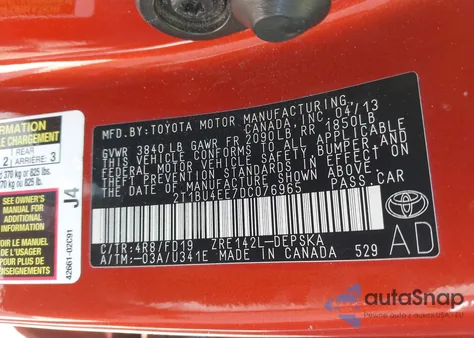 2013 Toyota Corolla S Special Edition из США, поврежденный, VIN 2T1BU4EE7DC076965